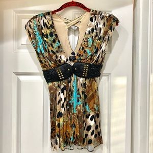 SKY Top with Leather Detail, Size Small.